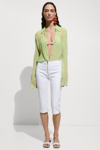 Jean slim capri fermeture Éclair - Blanc