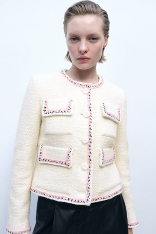 Veste tweed liserés contrastants - Ecru