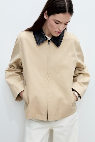 Veste en coton à col contrasté - Gris clair