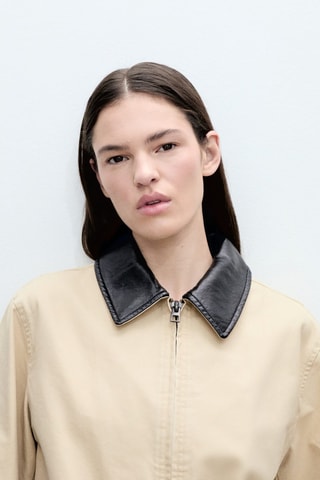 Veste en coton à col contrasté - Gris clair