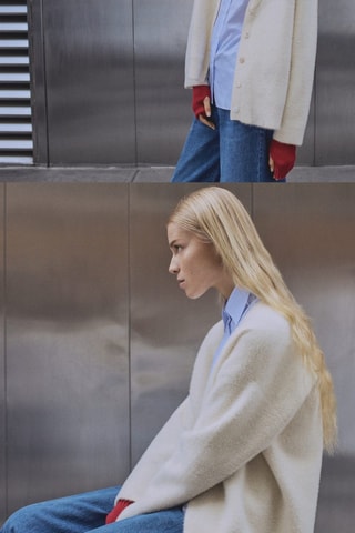 Cardigan maille imitation fourrure - Ecru