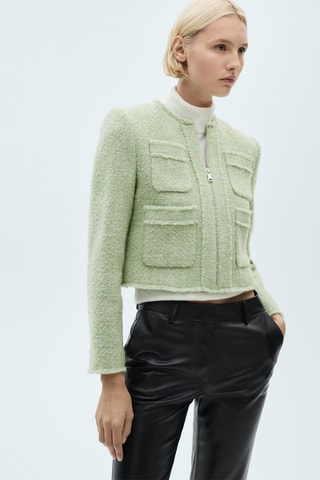 Veste tweed zippée - Vert pastel