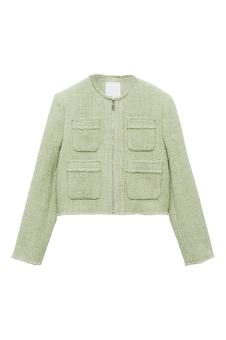 Veste tweed zippée - Vert pastel