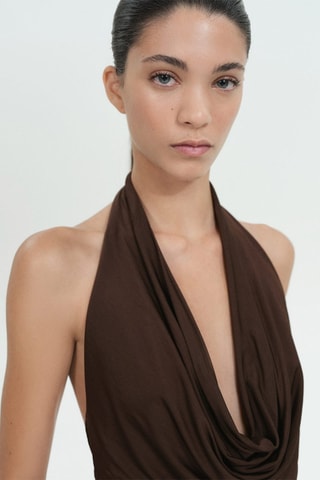 Top encolure drapée dos nu - Marron