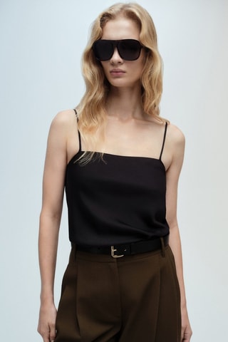 Top satiné bretelles fines - Noir