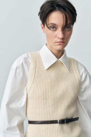 Top laine mélangée maille côtelée - Ecru