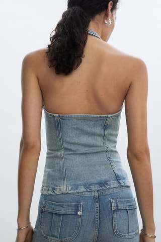 Top en jean emmanchures américaines - Bleu