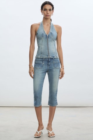 Top en jean emmanchures américaines - Bleu