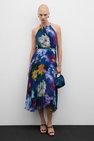 Robe plissée imprimée - Bleu