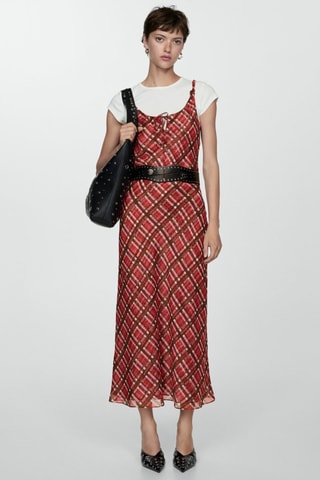 Robe longue carreaux - Rouge et rose