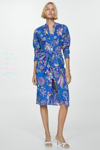 Robe en imprimé fleuri noeud - Bleu