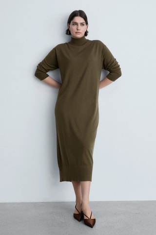 Robe maille col montant - Kaki