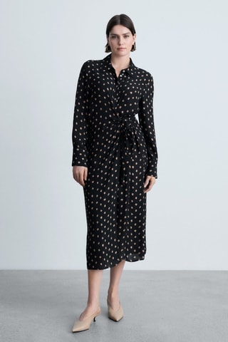 Robe chemise pois détail nœud - Noir