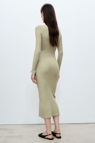 Robe midi en maille côtelée - Kaki