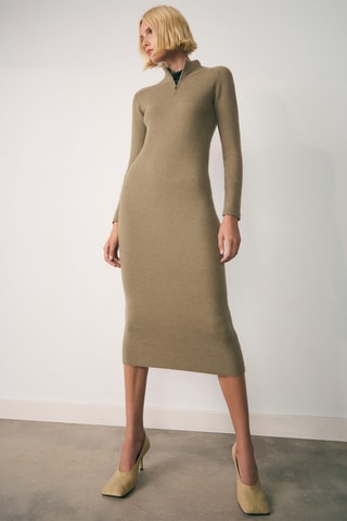 Robe maille zippée - Kaki