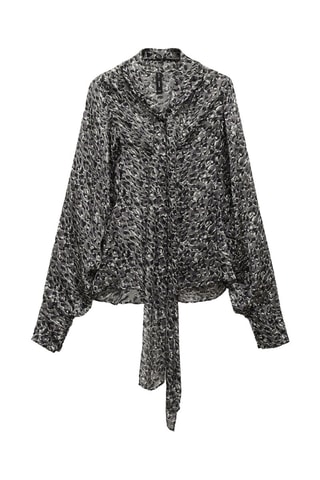Chemisier imprimé animal avec nœud au col - Noir
