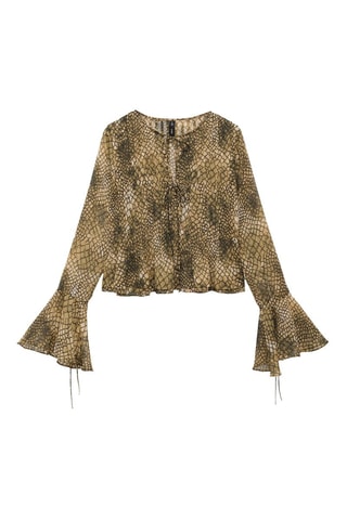 Chemise imprimée manches bouffantes - Marron