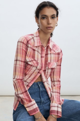 Chemise à carreaux en coton - Rose