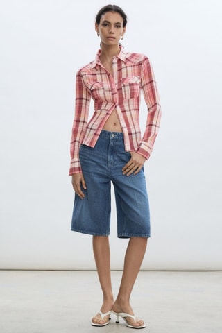 Chemise à carreaux en coton - Rose