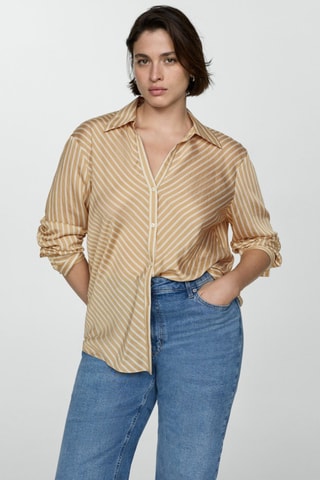 Chemise fluide rayures - Beige et blanc