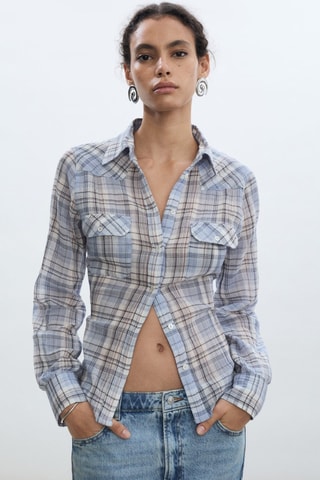 Chemise à carreaux en coton - Bleu