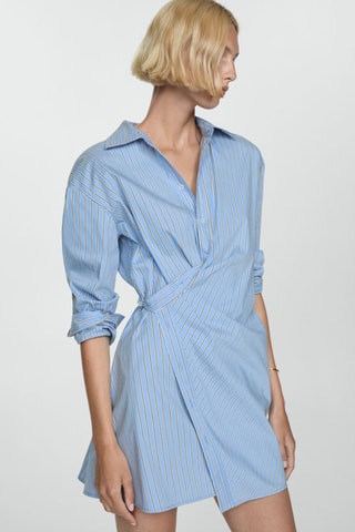 Robe chemise croisée rayures - Bleu