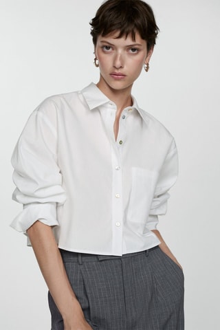 Chemise crop poche - Blanc cassé