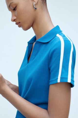 Polo coton rayures contrastantes - Bleu