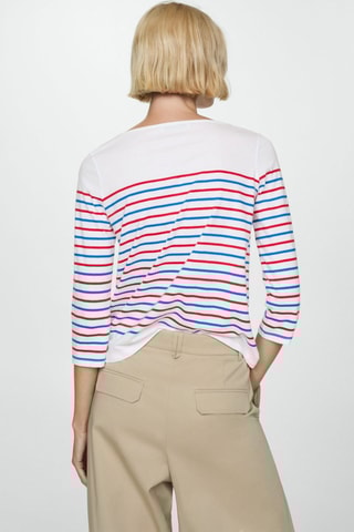 T-shirt rayures col bateau - Blanc