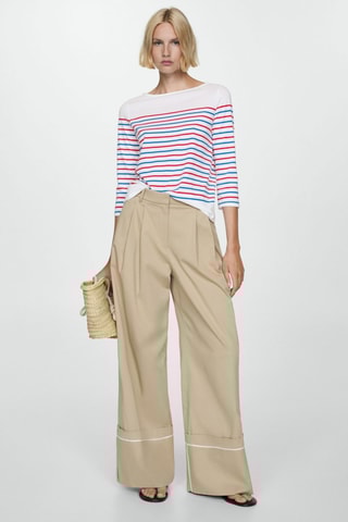 T-shirt rayures col bateau - Blanc