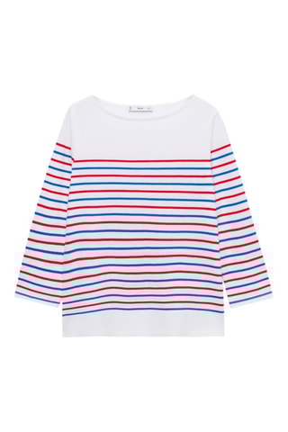T-shirt rayures col bateau - Blanc