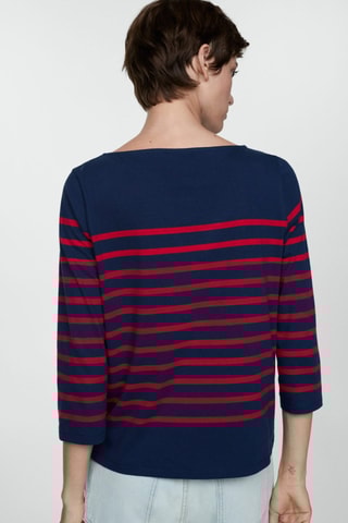 T-shirt rayures col bateau - Bleu marine