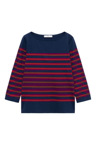 T-shirt rayures col bateau - Bleu marine