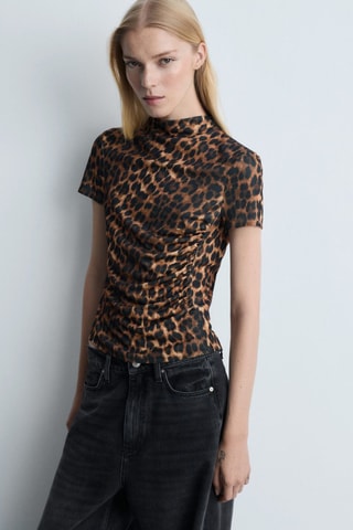 T-shirt imprimé léopard - Marron et noir