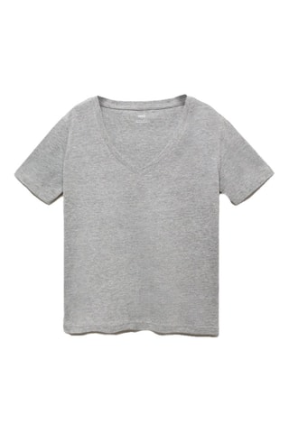 T-shirt col V 100% coton - Gris chiné
