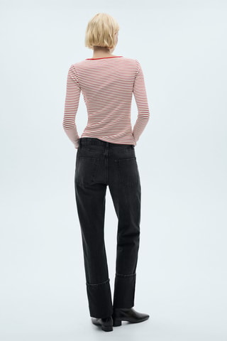 T-shirt à rayures côtelé - Rouge et blanc