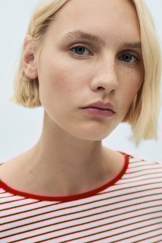 T-shirt à rayures côtelé - Rouge et blanc