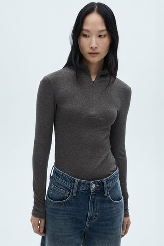 T-shirt col montant fermeture Éclair - Gris