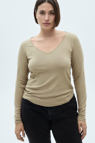 T-shirt manches longues col V - Vert pastel