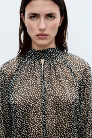 Blouse en imprimé fleuri volants - Noir