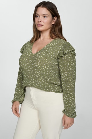 Blouse imprimée à volants - Vert