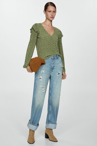 Blouse imprimée à volants - Vert