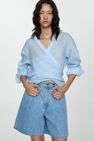 Short en jean pinces - Bleu