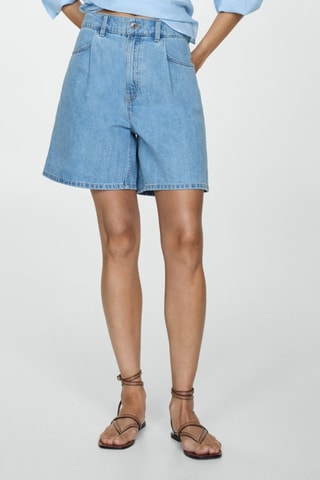 Short en jean pinces - Bleu