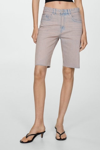 Bermuda en jean effet délavé - Rose et bleu