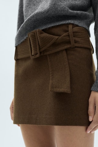 Minijupe laine ceinture - Kaki