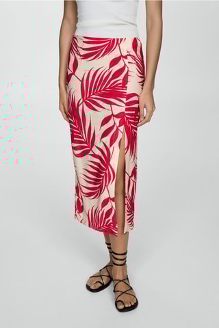 Jupe imprimée fendue - Beige et rose foncé