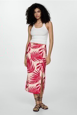 Jupe imprimée fendue - Beige et rose foncé