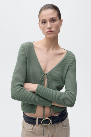 Cardigan maille côtelée noeuds - Vert