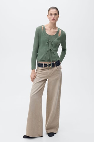 Cardigan maille côtelée noeuds - Vert